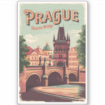 Prag Tjeckiska republiken Travel Art Vintage Klistermärken<br><div class="desc">Träningskonstruktion för Prag-retrovektor. Prag,  Tjeckiens huvudstad,  är knuten till floden Vltava. Det är känt för sitt gamla torget.</div>