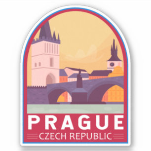Prag Tjeckiska republiken Travel Art Vintage Klistermärken