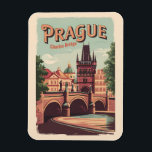Prag Tjeckiska republiken Travel Art Vintage Magnet<br><div class="desc">Träningskonstruktion för Prag-retrovektor. Prag,  Tjeckiens huvudstad,  är knuten till floden Vltava. Det är känt för sitt gamla torget.</div>