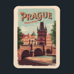 Prag Tjeckiska republiken Travel Art Vintage Magnet<br><div class="desc">Träningskonstruktion för Prag-retrovektor. Prag,  Tjeckiens huvudstad,  är knuten till floden Vltava. Det är känt för sitt gamla torget.</div>