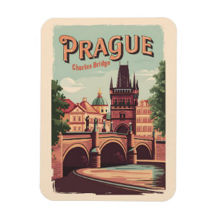 Prag Tjeckiska republiken Travel Art Vintage Magnet