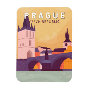 Prag Tjeckiska republiken Travel Art Vintage Magnet