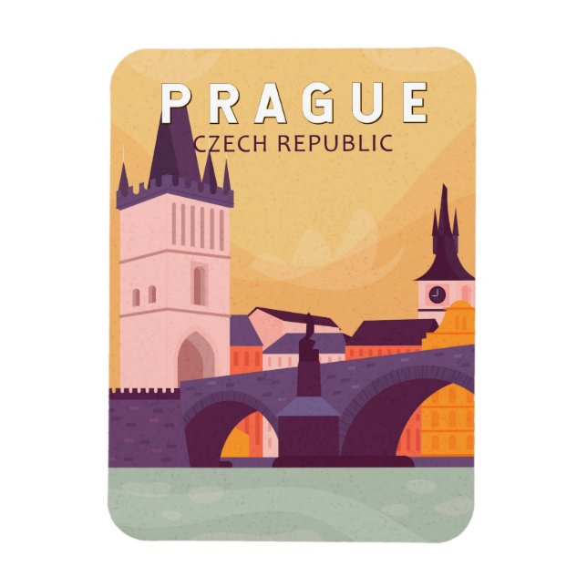 Prag Tjeckiska republiken Travel Art Vintage Magnet (Vertikal)