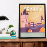 Prag Tjeckiska republiken Travel Art Vintage Poster<br><div class="desc">Prags retro-vektorkonst. Det är känt för sitt gamla torget,  hjärtat av sin historiska kärna,  med färgat baroque byggnad.</div>