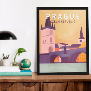 Prag Tjeckiska republiken Travel Art Vintage Poster