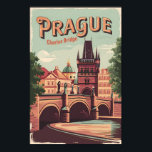 Prag Tjeckiska republiken Travel Art Vintage Poster<br><div class="desc">Träningskonstruktion för Prag-retrovektor. Prag,  Tjeckiens huvudstad,  är knuten till floden Vltava. Det är känt för sitt gamla torget.</div>