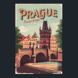 Prag Tjeckiska republiken Travel Art Vintage Poster<br><div class="desc">Träningskonstruktion för Prag-retrovektor. Prag,  Tjeckiens huvudstad,  är knuten till floden Vltava. Det är känt för sitt gamla torget.</div>