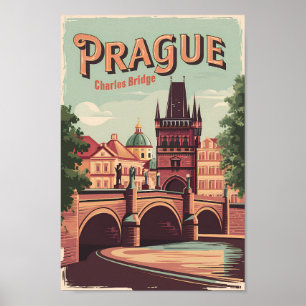 Prag Tjeckiska republiken Travel Art Vintage Poster