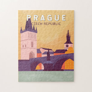 Prag Tjeckiska republiken Travel Art Vintage Pussel