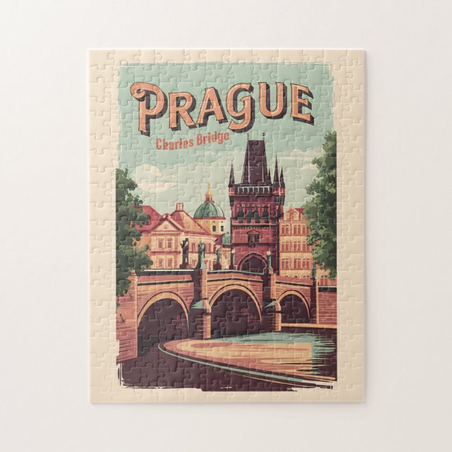 Prag Tjeckiska republiken Travel Art Vintage Pussel (Vertikal)