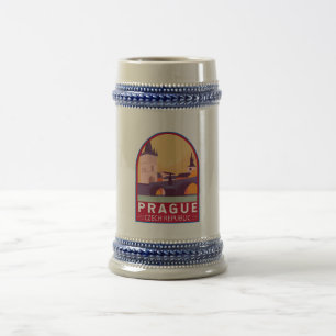 Prag Tjeckiska republiken Travel Art Vintage Sejdel