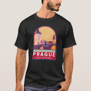 Prag Tjeckiska republiken Travel Art Vintage T Shirt