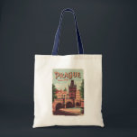 Prag Tjeckiska republiken Travel Art Vintage Tygkasse<br><div class="desc">Träningskonstruktion för Prag-retrovektor. Prag,  Tjeckiens huvudstad,  är knuten till floden Vltava. Det är känt för sitt gamla torget.</div>
