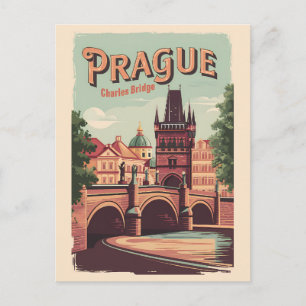 Prag Tjeckiska republiken Travel Art Vintage Vykort