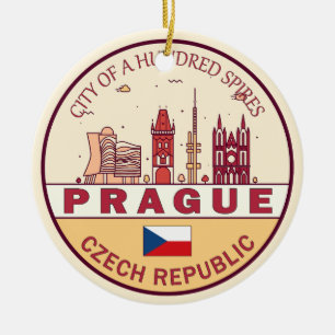 Prag Tjeckiska republikens stad Skyline Emblem Julgransprydnad Keramik