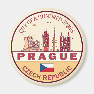 Prag Tjeckiska republikens stad Skyline Emblem Magnet