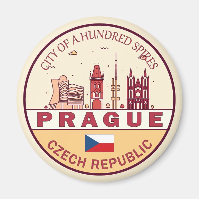 Prag Tjeckiska republikens stad Skyline Emblem Magnet (Framsidan)