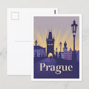 Prag Tjeckiska Vintagen Berömd Travel Ställe Vykort
