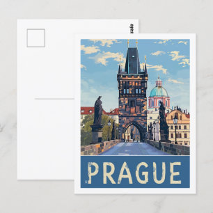 Prag Tjeckiska Vintagen Berömd Travel Ställe Vykort