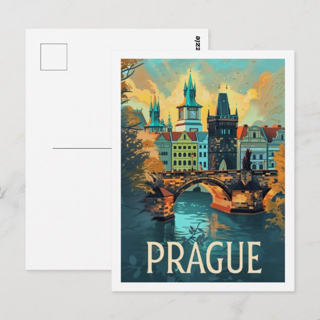 Prag Tjeckiska Vintagen Berömd Travel Ställe Vykort (Fram/baksida)