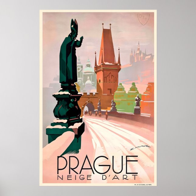 Prag Tjeckiskt Vintage Resa Affisch (Framsidan)