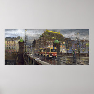 Prag Tram Bridge Legii National Theater Poster