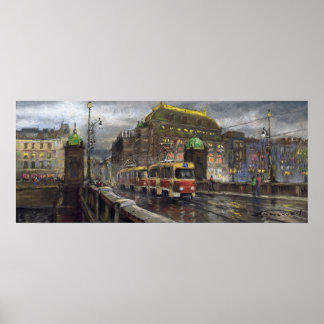 Prag Tram Bridge Legii National Theater Poster