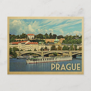 Prag-vykort Tjeckien Vintage resor Vykort