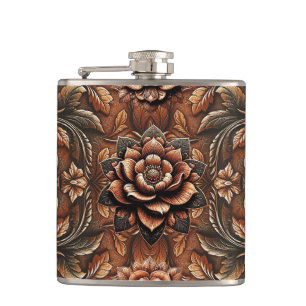 Prägad vintage blomster falskt läder utseende fickplunta