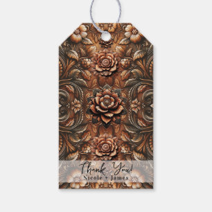 Prägad vintage blomster faux läder look presentetikett