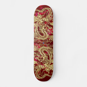 Prägd gulddrake på röd satinutskrift skateboard bräda 19,5 cm