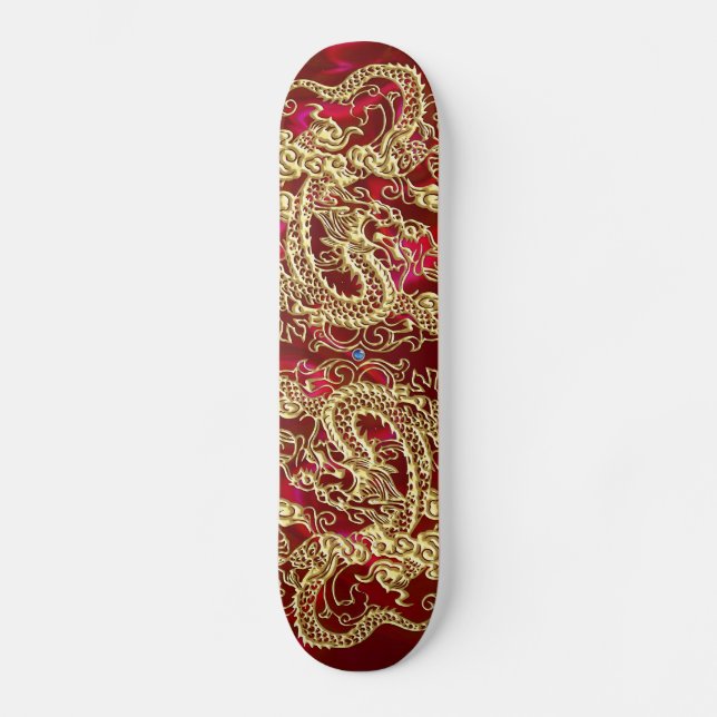 Prägd gulddrake på röd satinutskrift skateboard bräda 19,5 cm (Framsida)