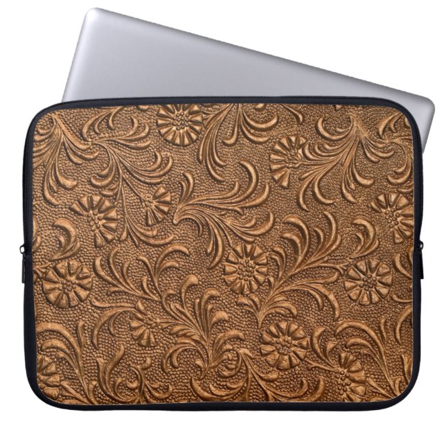präglad blommigt, koppar laptop fodral (Framsidan)