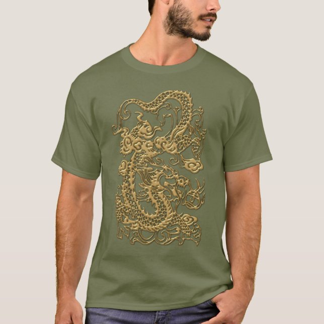 Präglad drake på den kaki- tshirten tee shirt (Framsida)