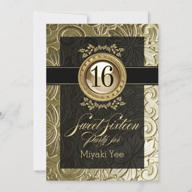 Präglad sweet sixteen för elegant glamour inbjudningar (Framsida)