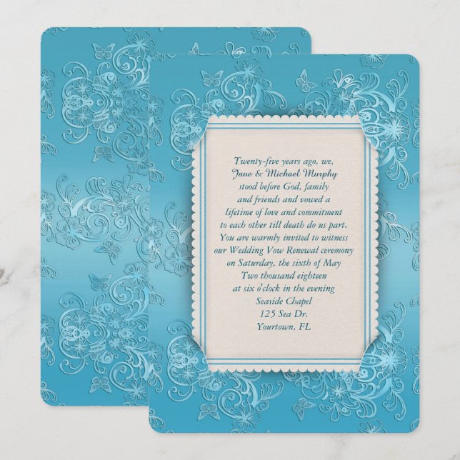 präglad turkos ram elegans inbjudningar (Fram/baksida)