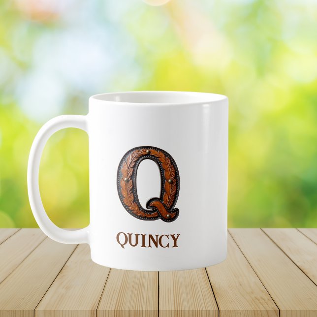  Präglad västerländsk läderinitial monogram Q Kaffemugg (Skapare uppladdad)