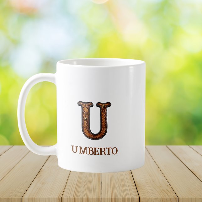  Präglad västerländsk läderinitial monogram U Kaffemugg (Skapare uppladdad)