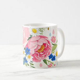 Präglad vattenfärgad bukett av peonier, daisy kaffemugg