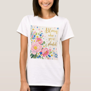 Präglad vattenfärgad bukett av peonier, daisy t shirt