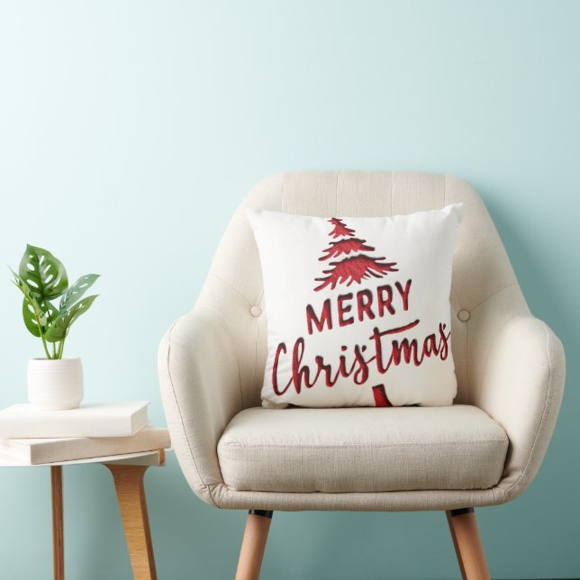 Präglar "God Jul" Trädtext på Vit  Kudde (Stol)
