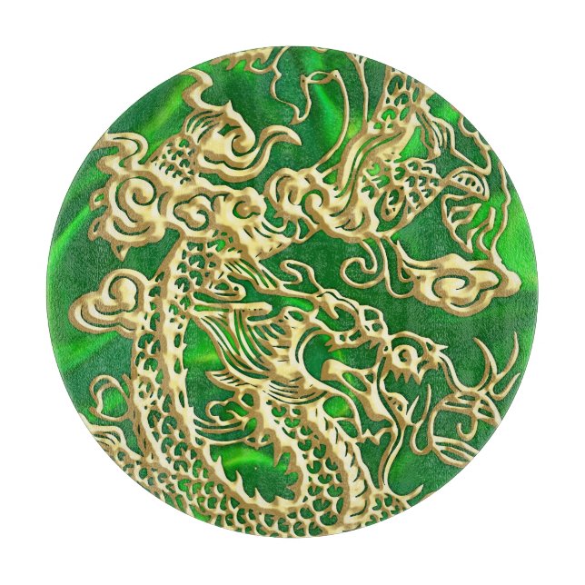 Präglar guld drakon på grön satin utskrift (Framsidan)