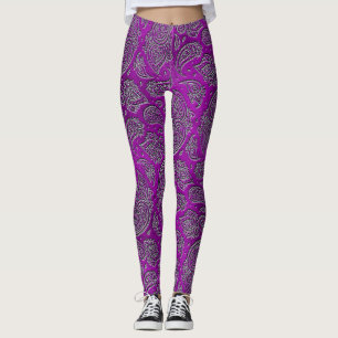 Präglat Paisley för silver mönster på purpurf Leggings