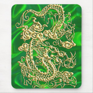 Prägld gul drake på grön satin texturerad tryck musmatta