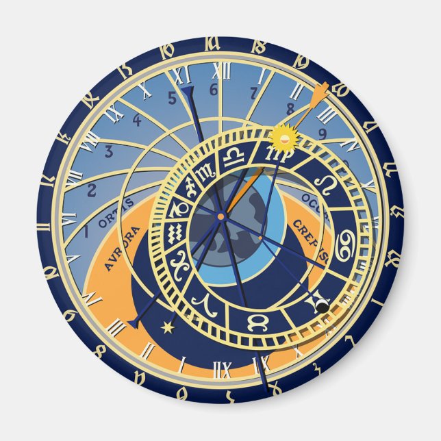 Prags astrologiska klocka magnet (Framsidan)