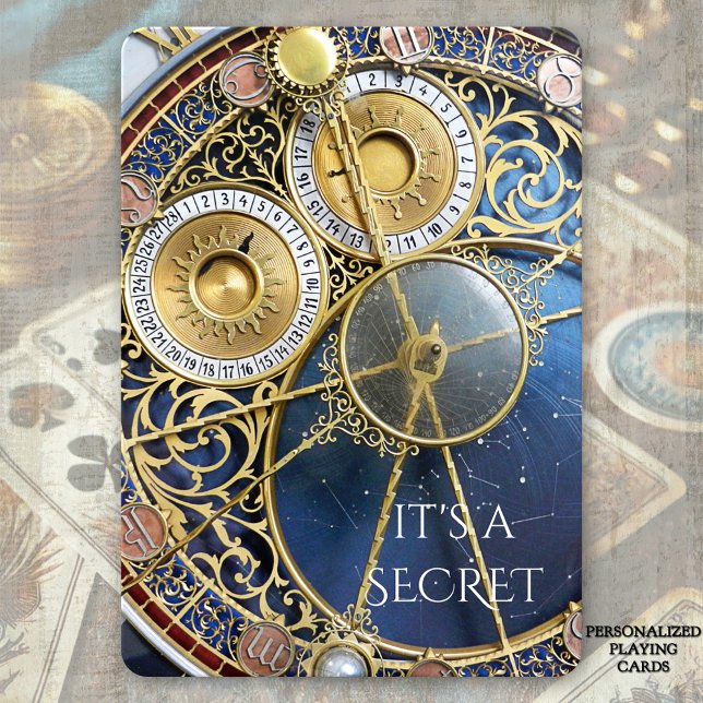 Prags astronomiska hemliga uppspelningskort casinokort (Deck of cards featuring a detail of the astronomical clock in Prague)