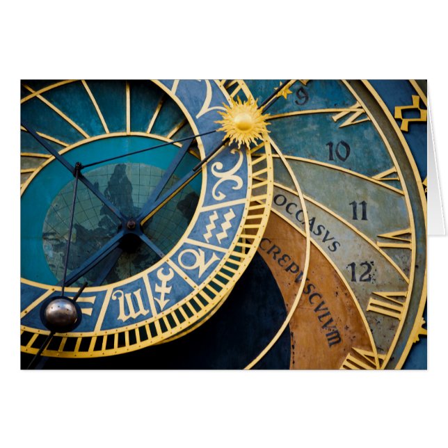 Prags astronomiska och zodiakiska klocka hälsningskort (Framsidan Horizontal)