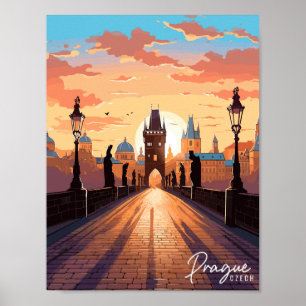 Pragtjeckiska vintage resor illustration poster