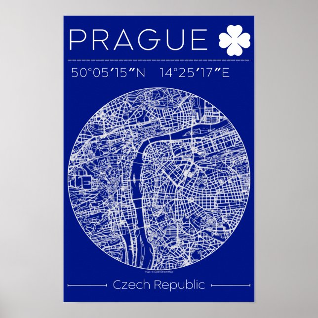 Prague Blueprint City Map Poster Minimal Wall Art (Framsidan)