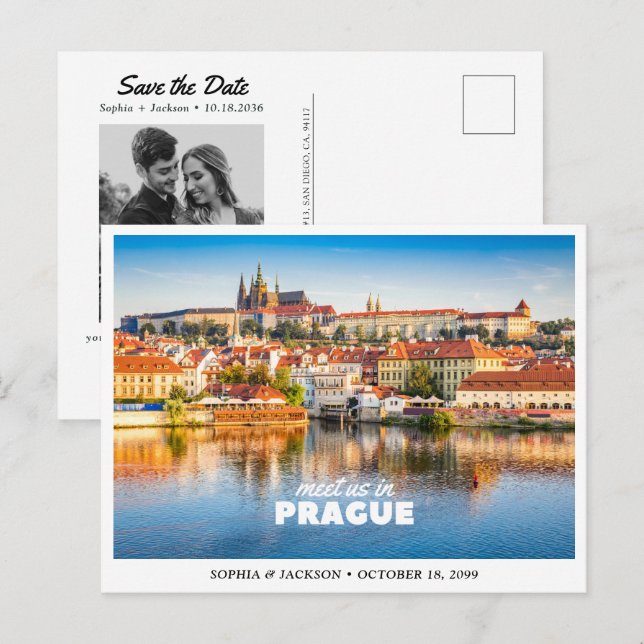 Prague Bröllop Spara Datum Resa Retro Vykort (Fram/baksida)